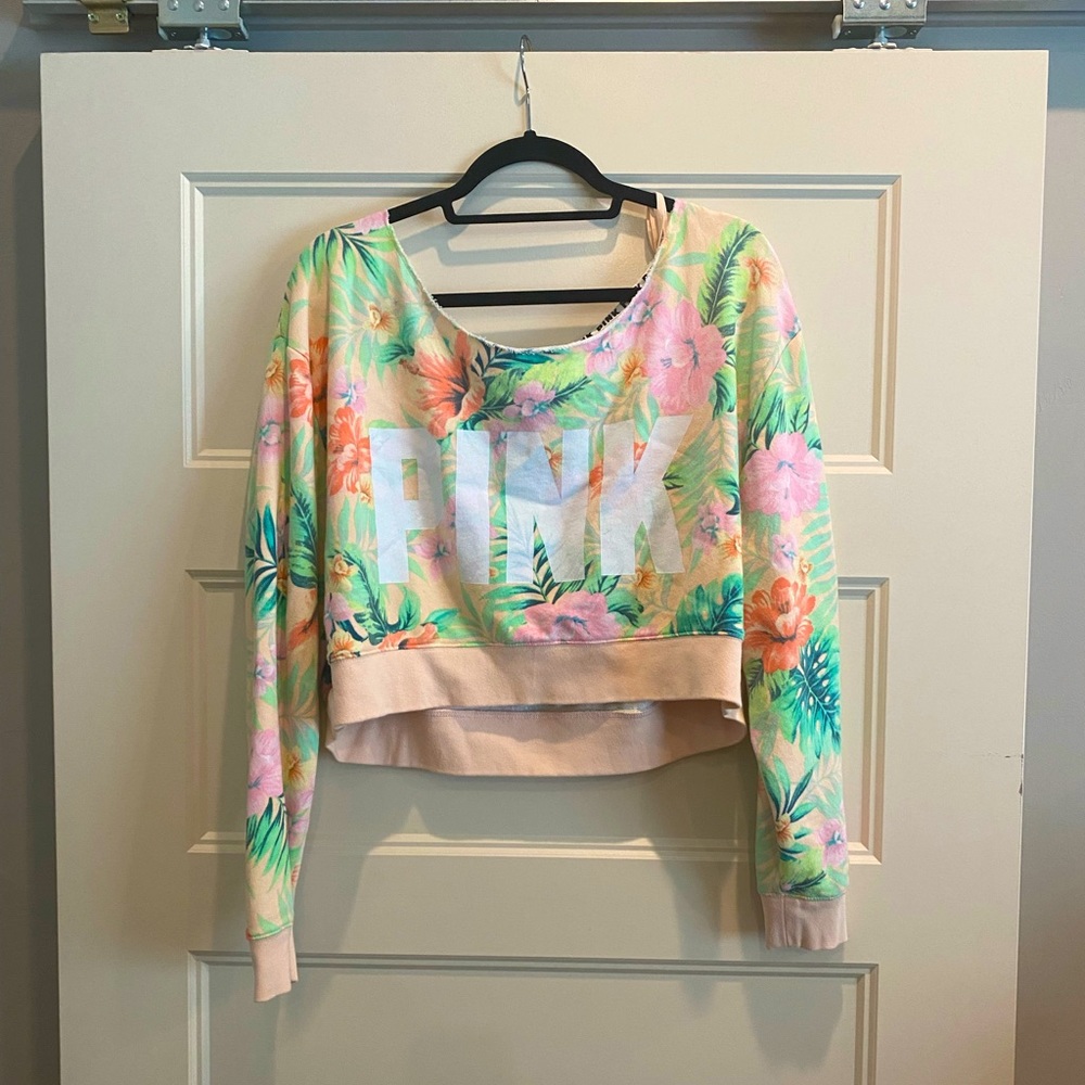 VS PINK tropical cropped sweatshirt